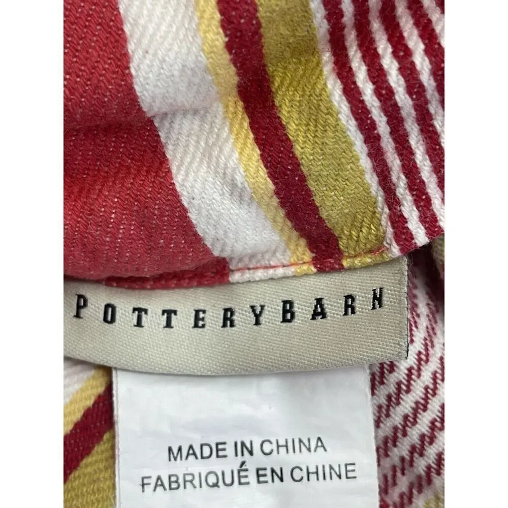 Pottery Barn FRENCH STRIPE Cotton Twill 24” EURO Pillow Shams Red Pair Set Of 2